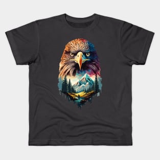 Double Exposure Eagle And Mountain Landscape Design Kids T-Shirt